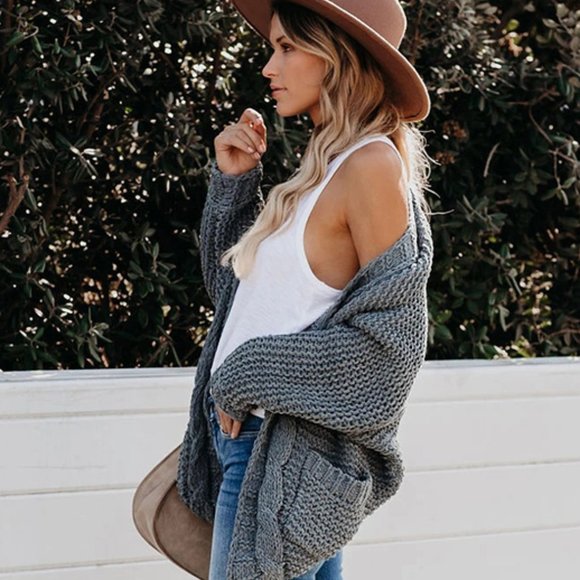 FLASH SALE! New Grey Cable Knit Cardigan Sweater - Picture 5 of 8